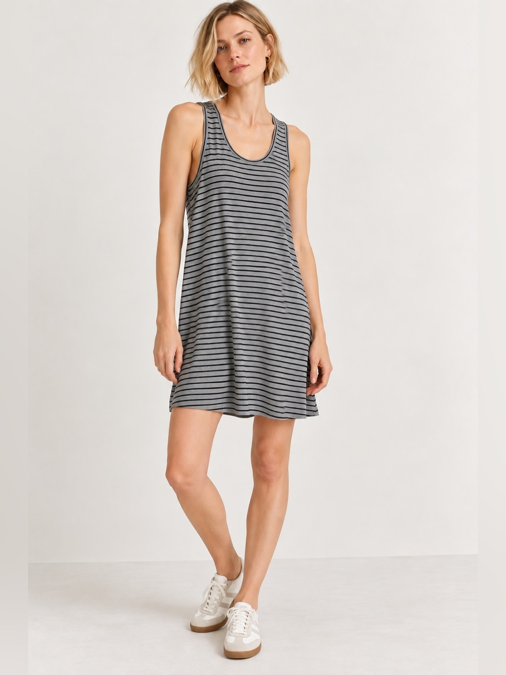 Madewell Highpoint Striped Swing Tank Dress Gray Black Size Small
